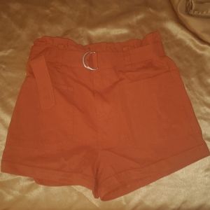 Orange High Waist Cargo Shorts